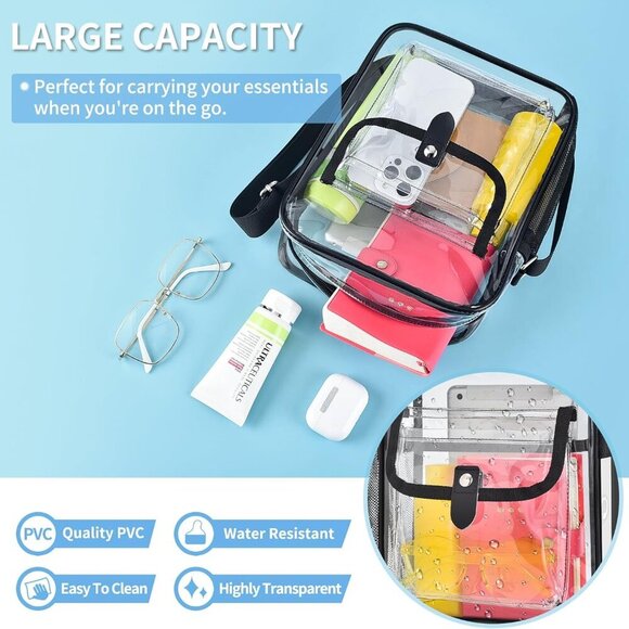 Clear Crossbody Bag for Stadium Events & Concerts - Adjustable Shoulder Strap Pu - Picture 3 of 9